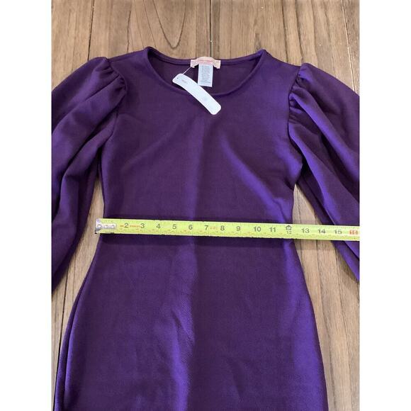 Karen T Design Balloon Long Sleeve Midi mini bodycon fitted Dress Purple S NWT - Picture 5 of 10
